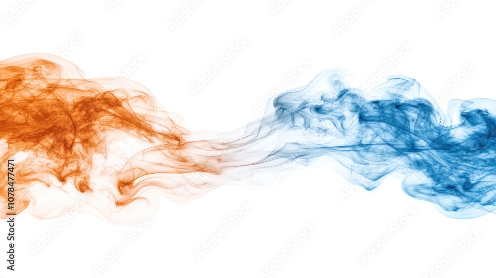 Obraz premium Abstract smoke patterns in orange and blue, creating a dynamic visual contrast.