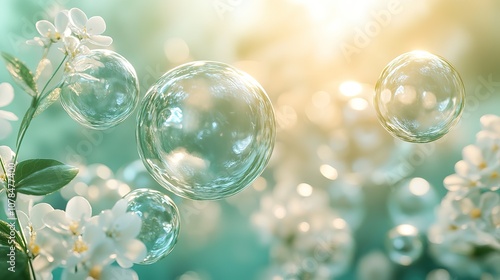 Wallpaper Mural transparent green bubbles elements 3d rendering Torontodigital.ca