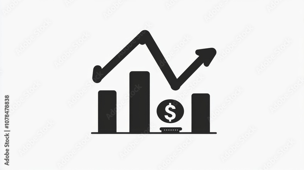 Bar chart with house icon and stock growth symbols Bar chart with house icon and stock growth symbols