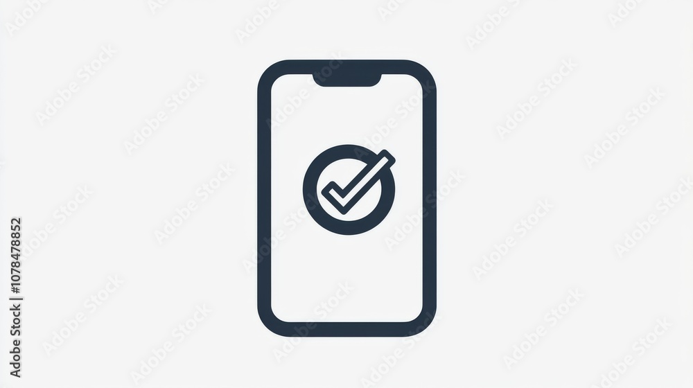 Minimal smartphone icon with blue outline checkmark Minimal smartphone icon with blue outline checkmark