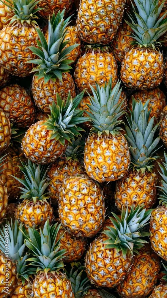 Creating a vibrant wall of ripe pineapples with lush green tops Creating a vibrant wall of ripe pineapples with lush green tops