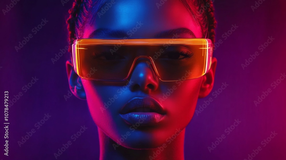 Portrait of woman in sunglasses with vibrant red lighting Portrait of woman in sunglasses with vibrant red lighting