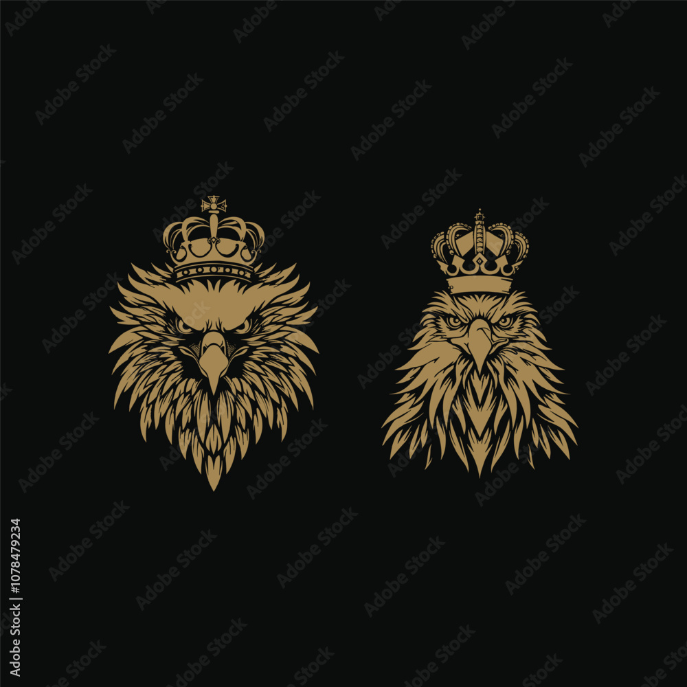 Obraz premium Royal eagle with crown logo design vector