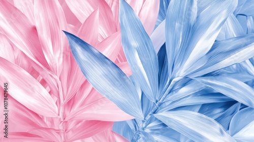 Illustration Soft light illuminates delicate blue and pink leaves. Ai generated image