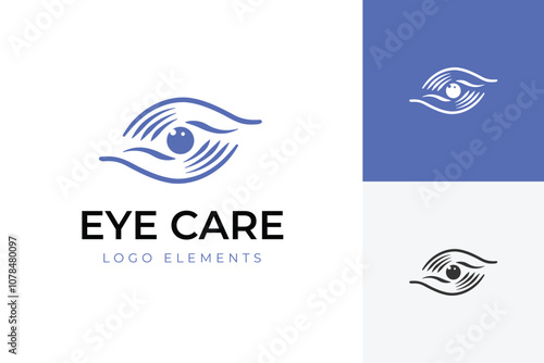 Eye care logo icon design. vector line hand with eye graphic concept for medical treatment, spy security logo elements