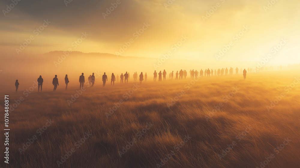 Multiple people standing in a line across the width of an Acre, A large land unit. Multiple people standing in a line across the width of an Acre, A large land unit.