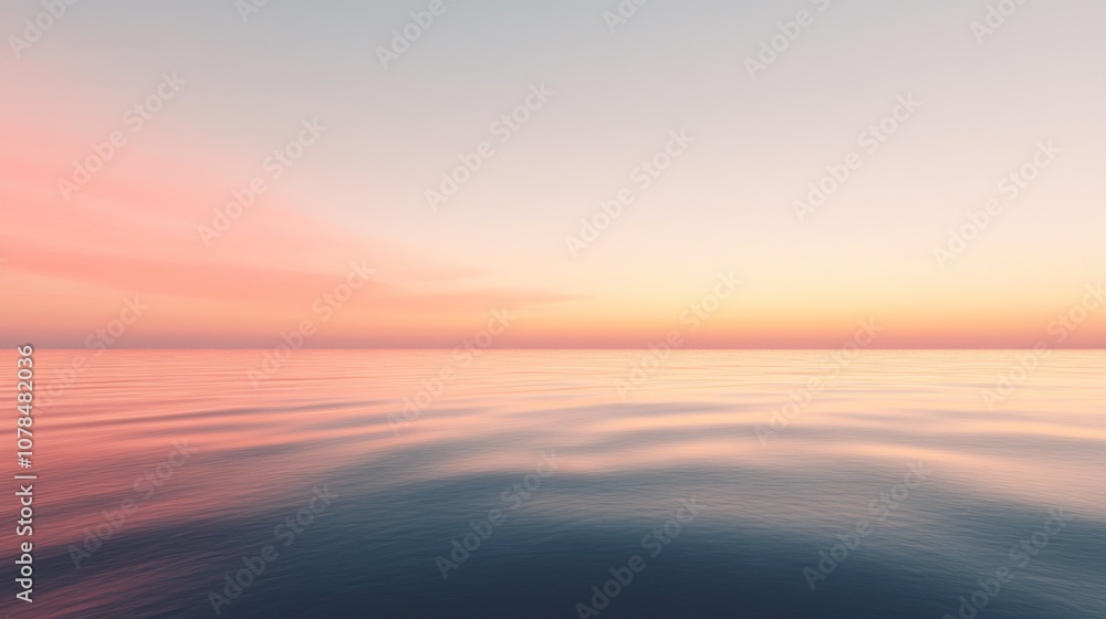 Obraz premium Serene ocean view at sunset with soft pastel colors reflecting on calm waters.