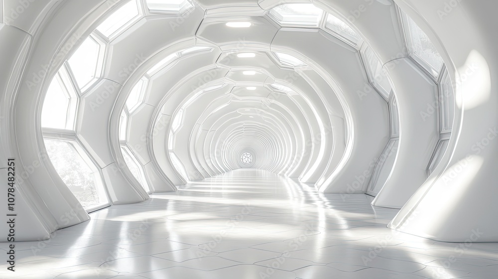 Obraz premium white hexagonal tunnel modern architecture 3d rendering