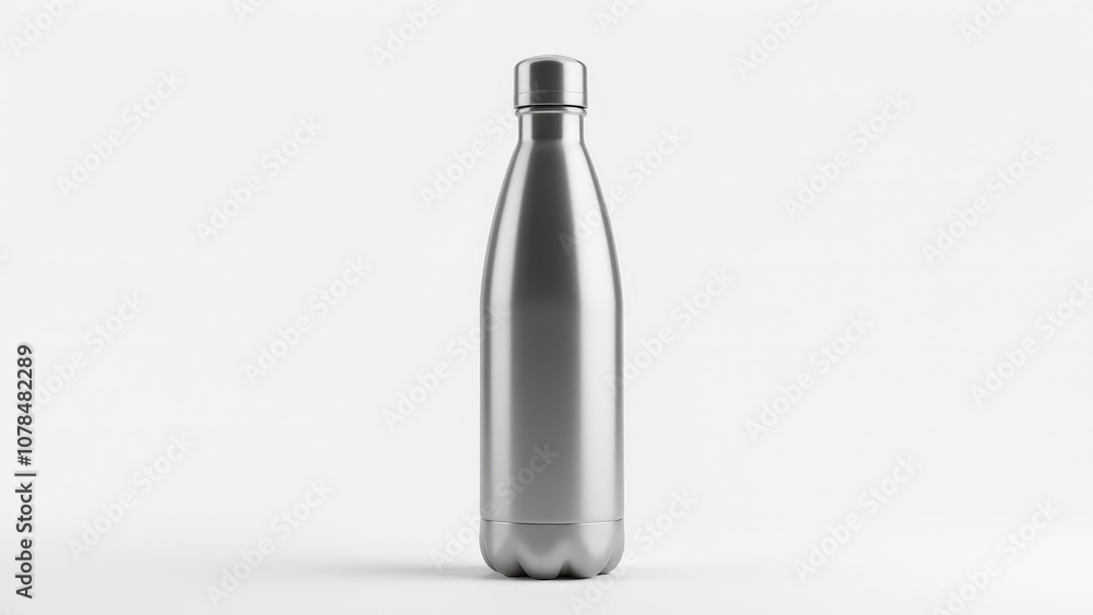 High-resolution aluminium water bottle mockup for branding or product presentations, isolated on white. High-resolution aluminium water bottle mockup for branding or product presentations, isolated on white.