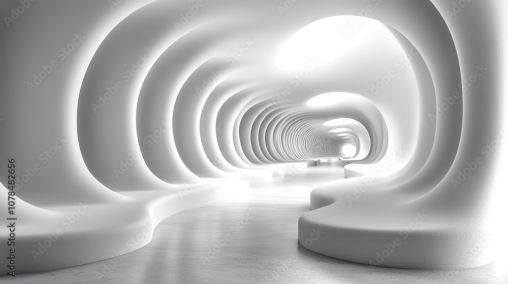 Fototapeta premium white tunnel with glowing lines background 3d rendering