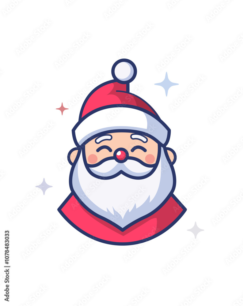 A minimalist vector logo of Santa Claus on a white background. The design features a stylized Santa face with a thick beard, hat, and cheerful expression, using simple lines and shapes. A minimalist vector logo of Santa Claus on a white background. The design features a stylized Santa face with a thick beard, hat, and cheerful expression, using simple lines and shapes.