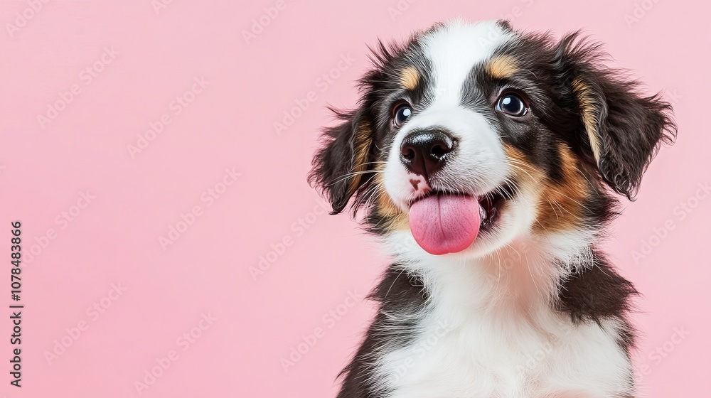 A playful and hungry Australian Shepherd puppy, eagerly eating and licking its lips with its tongue out.
A playful and hungry Australian Shepherd puppy, eagerly eating and licking its lips with its tongue out.