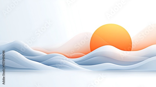 Create stunning digital art featuring a serene sunset over abstract waves