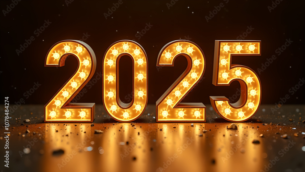 2025 illuminated with glowing lights. Happy New Year! 2025 illuminated with glowing lights. Happy New Year!