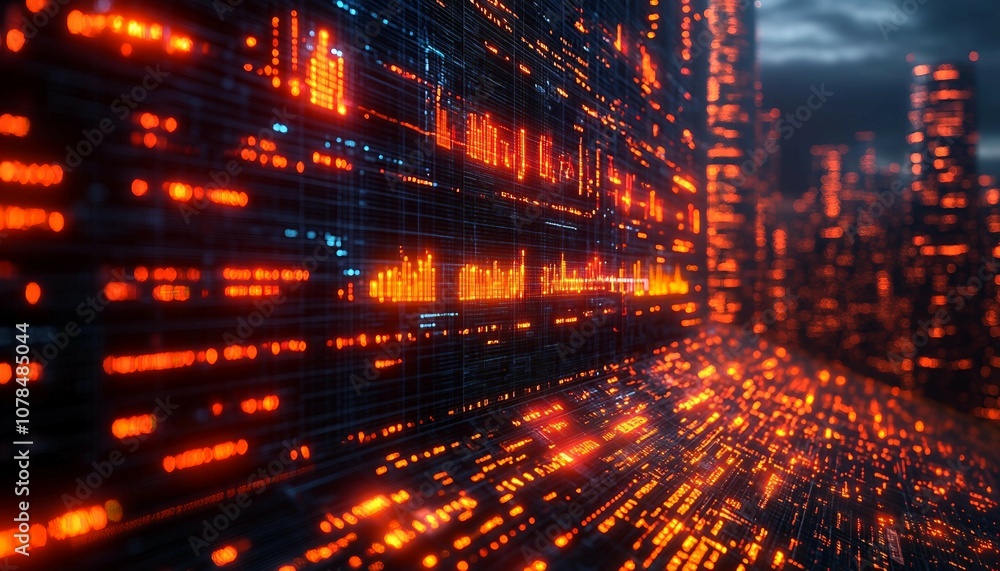 Fototapeta premium AI-Driven Trading Insights, AI algorithm analyzing massive amounts of market data, with visual indicators for potential trade setups, risk assessment, 