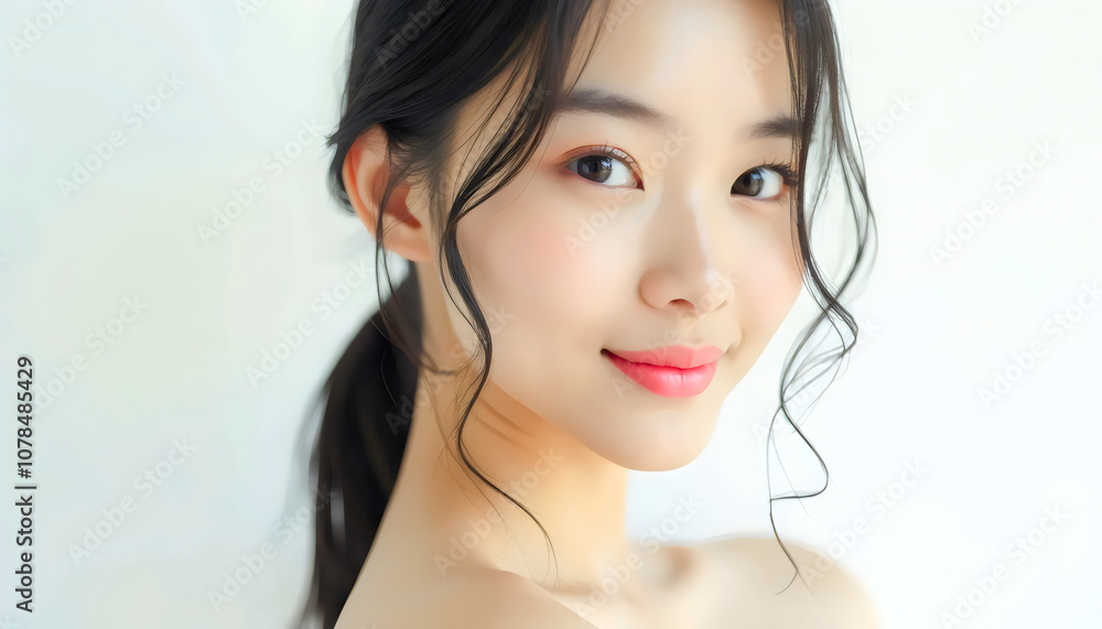 Radiant young woman with flawless skin and a gentle smile. Radiant young woman with flawless skin and a gentle smile.