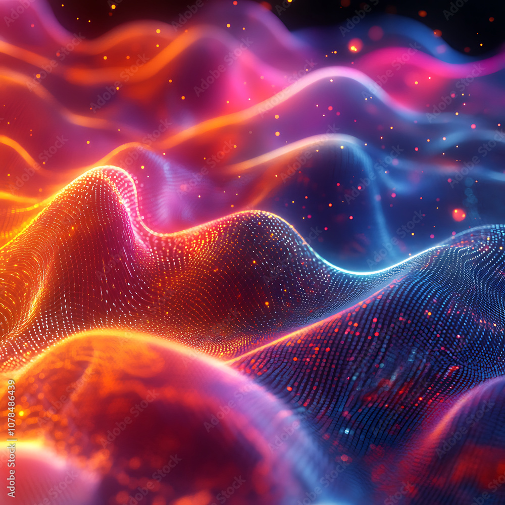 Vibrant abstract 3D pattern of sound waves in dynamic colors, showcasing fluid motion and energy. visual evokes sense of rhythm and depth, perfect for creative projects Vibrant abstract 3D pattern of sound waves in dynamic colors, showcasing fluid motion and energy. visual evokes sense of rhythm and depth, perfect for creative projects