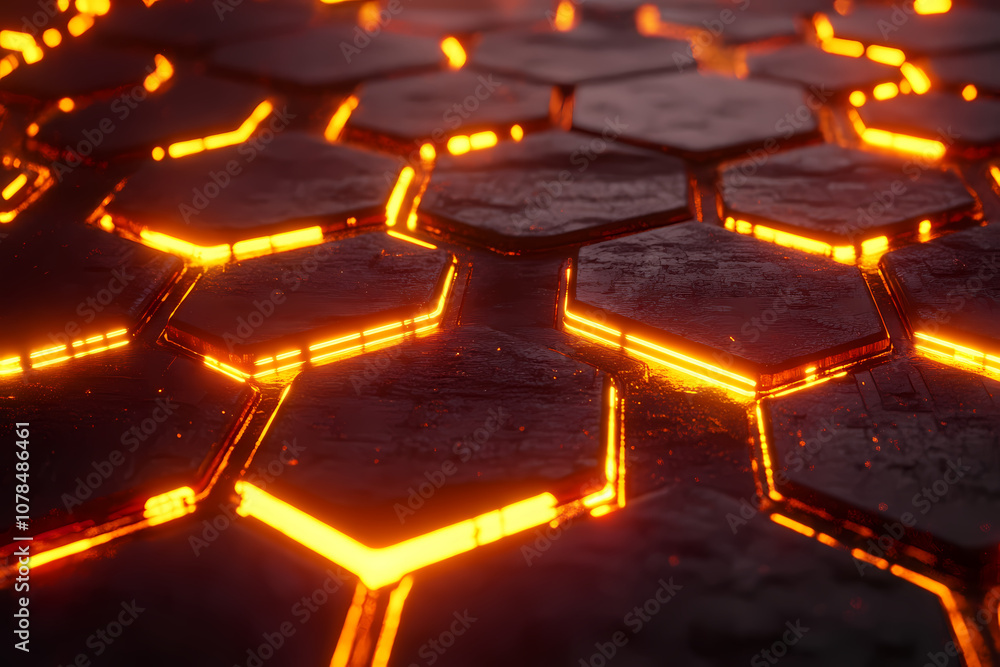 Futuristic hexagonal pattern filled with thin lines interconnecting glowing hexagons. In this background, hexagons represent digital interfaces or tech systems. Futuristic hexagonal pattern filled with thin lines interconnecting glowing hexagons. In this background, hexagons represent digital interfaces or tech systems.
