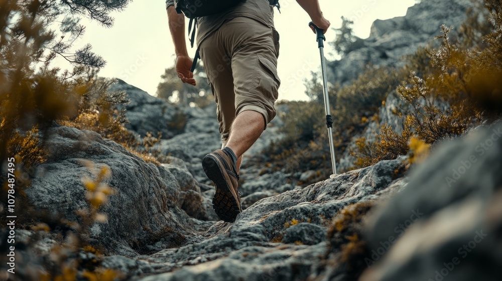 Adventurous Group Hiking on Rugged Rocky Trail in Picturesque Green Wilderness Adventurous Group Hiking on Rugged Rocky Trail in Picturesque Green Wilderness