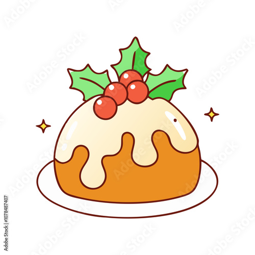 Christmas pudding vector art,  flat illustration Christmas pudding icon
