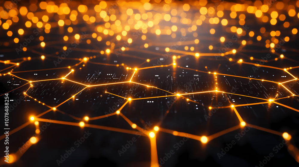 Futuristic hexagonal pattern filled with thin lines interconnecting glowing hexagons. In this background, hexagons represent digital interfaces or tech systems. Futuristic hexagonal pattern filled with thin lines interconnecting glowing hexagons. In this background, hexagons represent digital interfaces or tech systems.