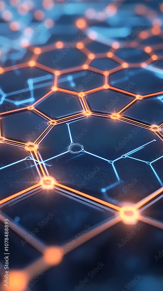 Futuristic hexagonal pattern filled with thin lines interconnecting glowing hexagons. In this background, hexagons represent digital interfaces or tech systems. Futuristic hexagonal pattern filled with thin lines interconnecting glowing hexagons. In this background, hexagons represent digital interfaces or tech systems.