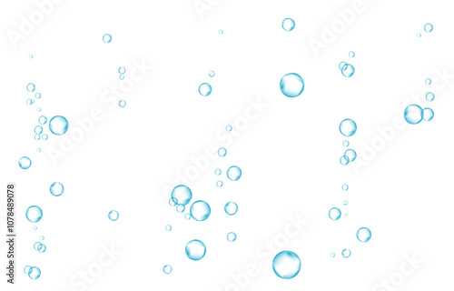 Oxygen air bubbles  flow  in water on white  background.