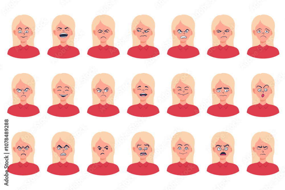 Portraits of woman. Girl Avatar. Female emotions. Portraits of woman. Girl Avatar. Female emotions.