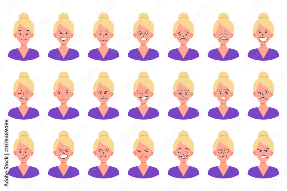 Portraits of woman. Girl Avatar. Female emotions. Portraits of woman. Girl Avatar. Female emotions.