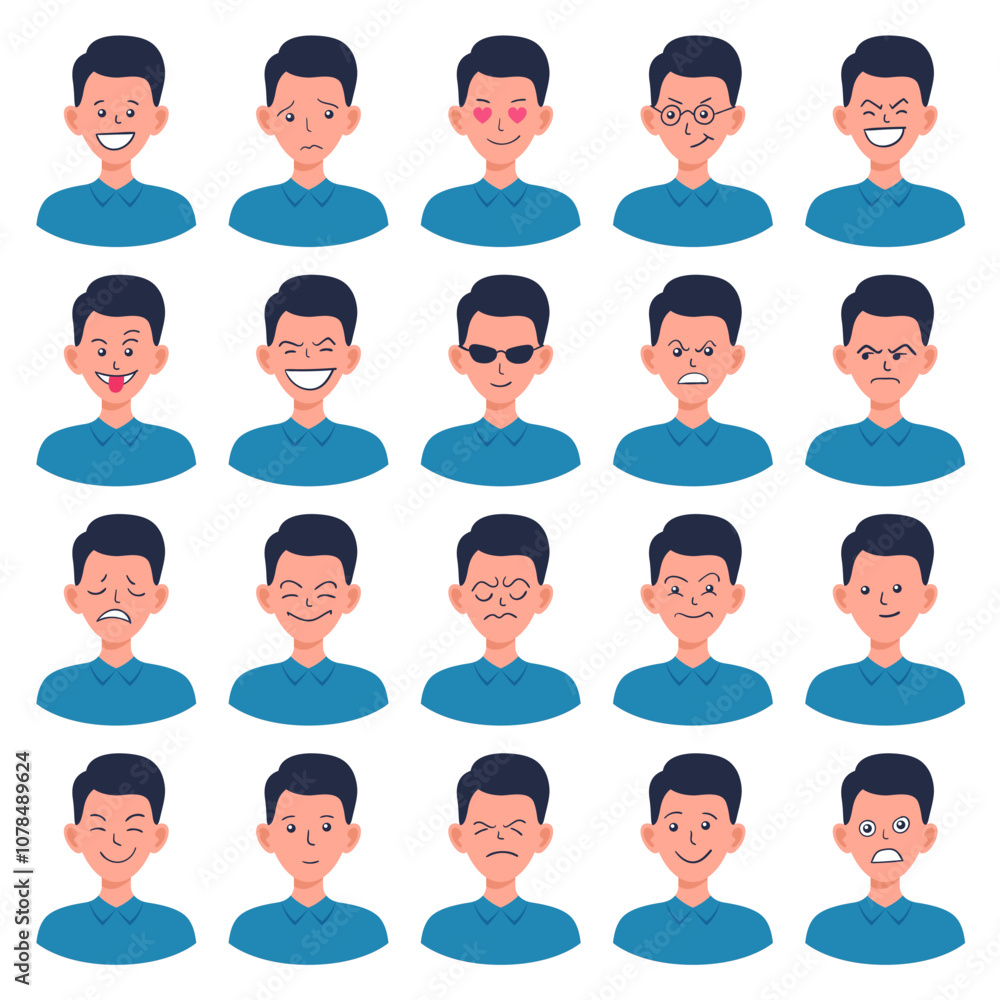 Portraits of man. Boy Avatar. Male emotions. Portraits of man. Boy Avatar. Male emotions.