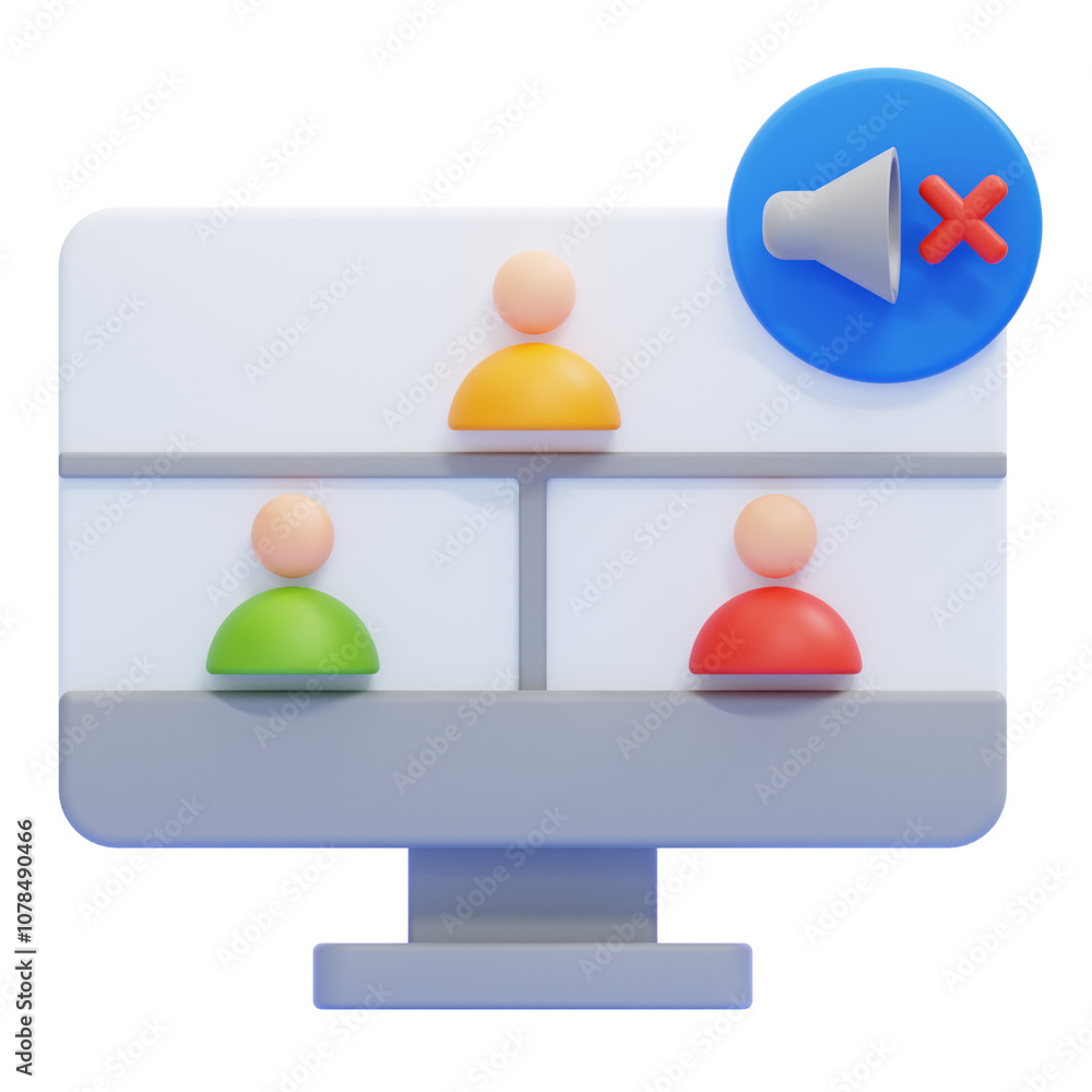 Obraz premium PNG 3D grup call mute Icon Isolated on a White Background