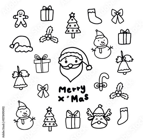 Set of Christmas design elements in hand drawn style vector