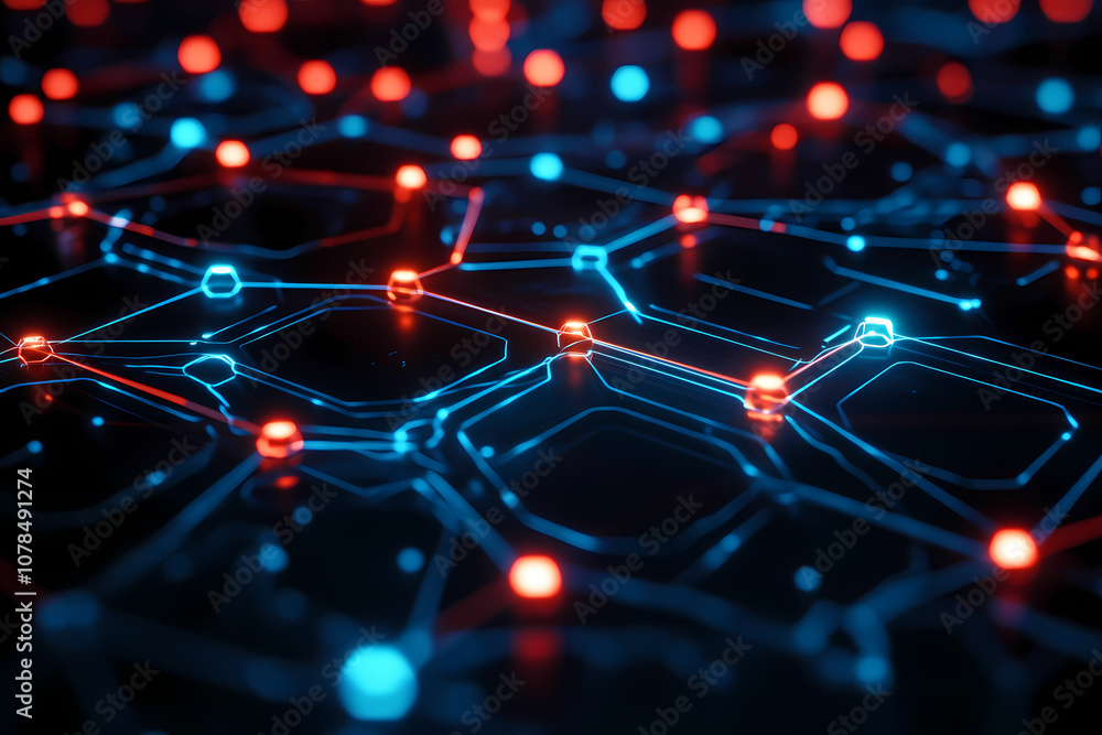 Futuristic hexagonal pattern filled with thin lines interconnecting glowing hexagons. In this background, hexagons represent digital interfaces or tech systems. Futuristic hexagonal pattern filled with thin lines interconnecting glowing hexagons. In this background, hexagons represent digital interfaces or tech systems.