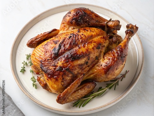 Deliciously Roasted Chicken Isolated for Culinary Presentation, Showcasing Savory Grilled Meat with Crispy Skin, Perfect for Recipes and Food Photography Needs