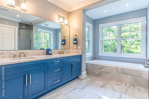 Wallpaper Mural Modern bathroom interior with blue double vanity Torontodigital.ca