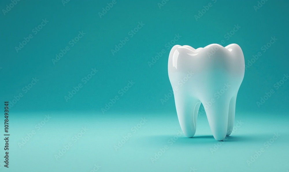Tooth model, glossy white, isolated on turquoise background, dental concept, oral health, hygiene, dentistry, education Tooth model, glossy white, isolated on turquoise background, dental concept, oral health, hygiene, dentistry, education