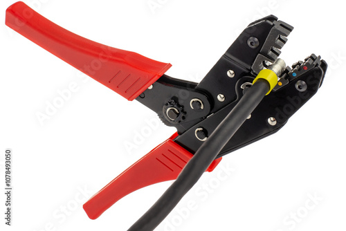 Wire Crimping Tool with Red Handles in Action photo