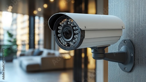 Security camera mounted in a modern indoor setting.