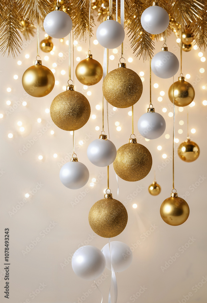 Christmas wallpaper with golden baubles and bokeh lights Christmas wallpaper with golden baubles and bokeh lights