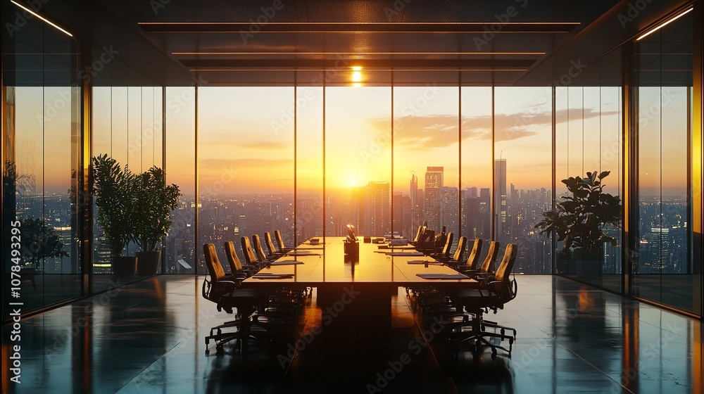 Fototapeta premium Modern office building with illuminated windows