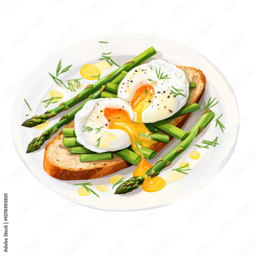 Asparagus with poached egg toast Transparent Clipart Image Asparagus with poached egg toast Transparent Clipart Image