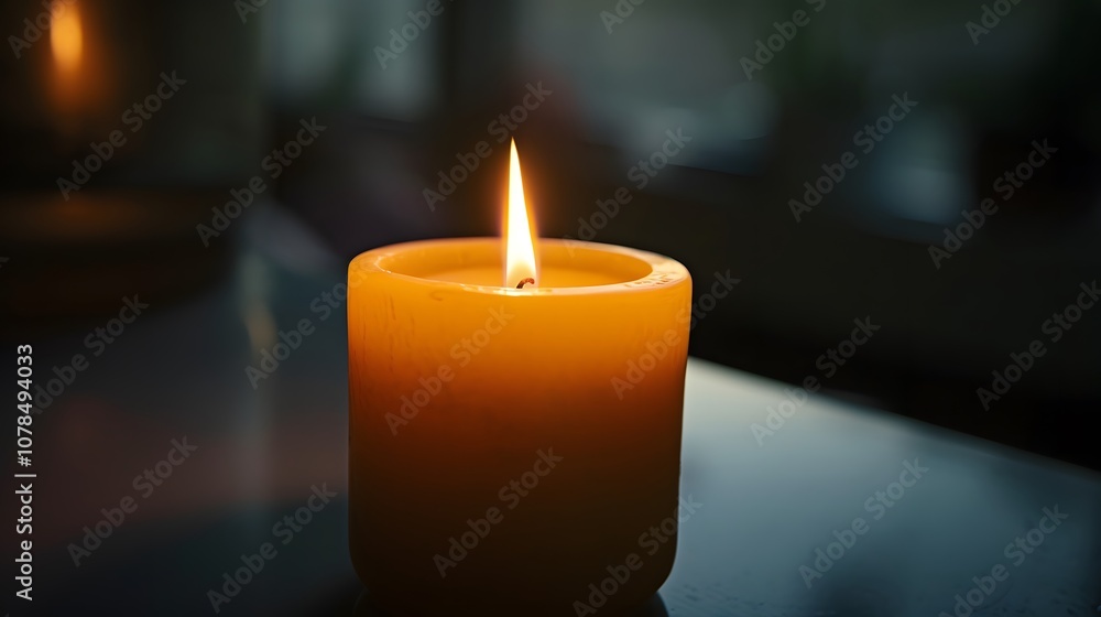 Showcase a peaceful spa atmosphere with a closeup of a single flickering candle AI generated illustration Showcase a peaceful spa atmosphere with a closeup of a single flickering candle AI generated illustration