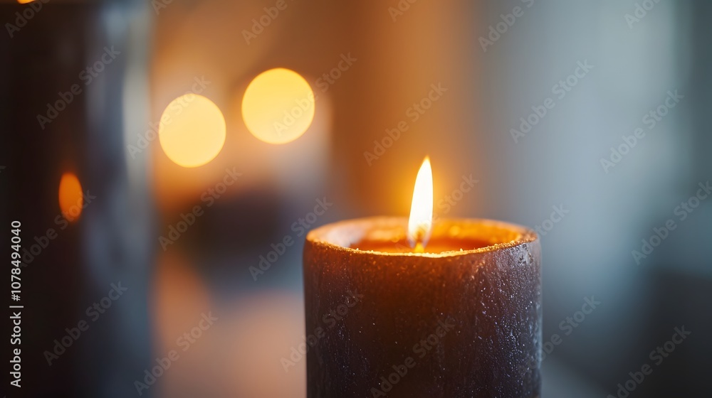 Showcase a peaceful spa atmosphere with a closeup of a single flickering candle AI generated illustration Showcase a peaceful spa atmosphere with a closeup of a single flickering candle AI generated illustration