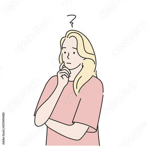 Thinking character. The concept of complexity of choice. Hand drawn illustration vector design.