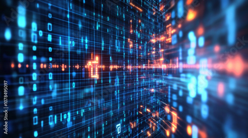 Wallpaper Mural Abstract Digital Data Flow with Bright Lights and Binary Code Torontodigital.ca