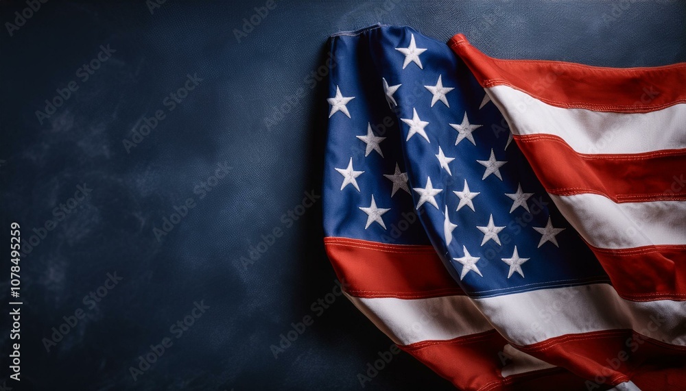 Fototapeta premium Elegant American Flag on Rich Dark Blue Textured Background with Ample Copy Space