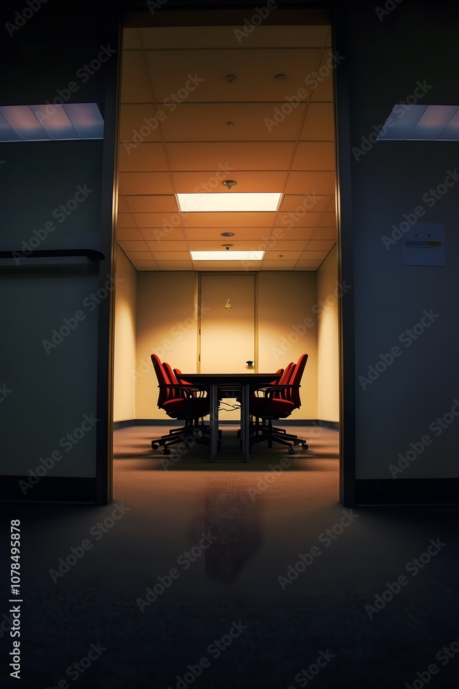 Fototapeta premium Simple yet powerful stillframe of a conference room door closing AI generated illustration