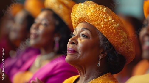 Elderly woman in bright church attire