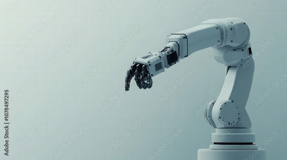 A Robotic Arm Extends a Metallic Hand in a Gesture of Interaction