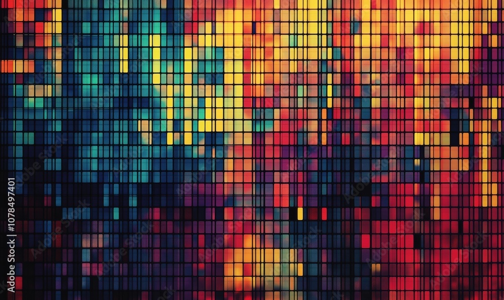 Colorful abstract pixelated background, vibrant hues of red, blue, yellow, and orange, creating a dynamic visual effect Colorful abstract pixelated background, vibrant hues of red, blue, yellow, and orange, creating a dynamic visual effect